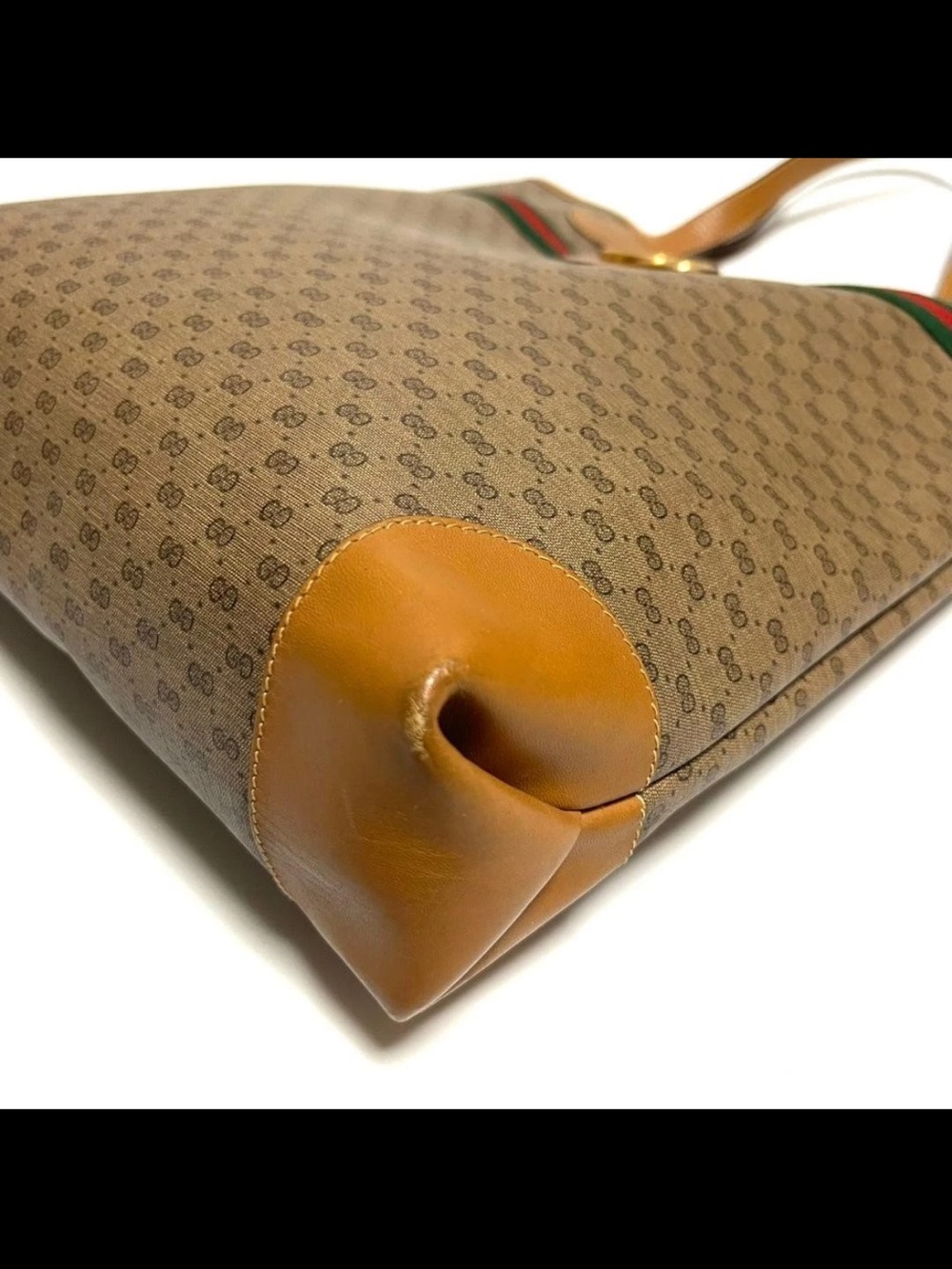 Gucci Beige Brown GG Canvas Tote with Green-Red Web Stripe - Picture 6 of 14
